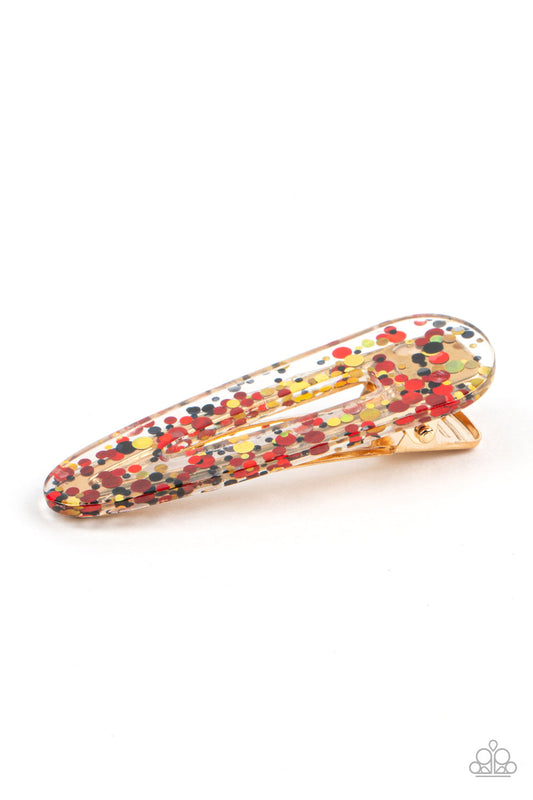 Wish Upon a Sequin - Red, Black, & Gold Sequin Paparazzi Hair Clip