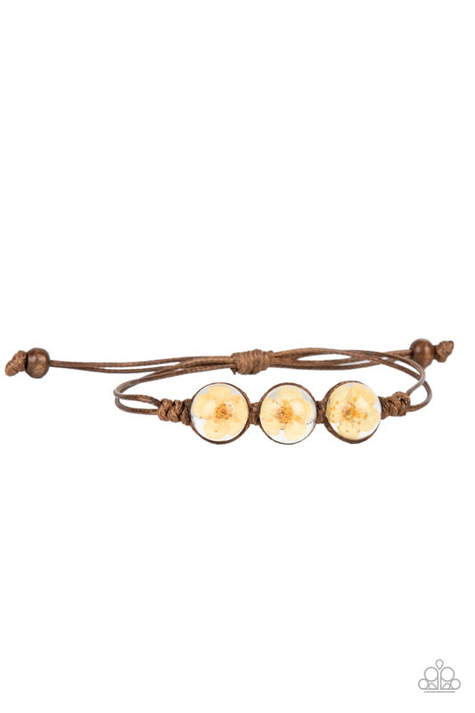 Prairie Persuasion - Orange Dainty Blossoms, Glassy Beads, & Brown Cording Paparazzi Urban Bracelet