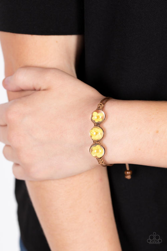 Prairie Persuasion - Orange Dainty Blossoms, Glassy Beads, & Brown Cording Paparazzi Urban Bracelet