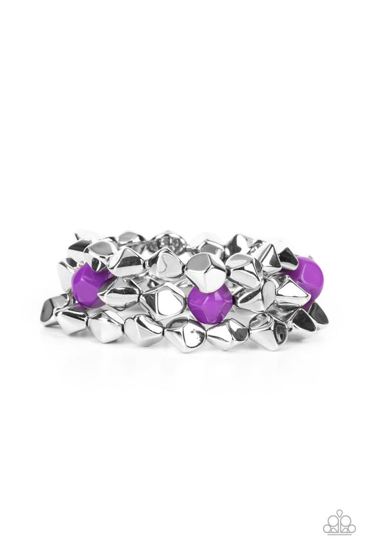 A Perfect TENACIOUS - Purple Accents & Faceted Silver Beaded Paparazzi Stretch Bracelets