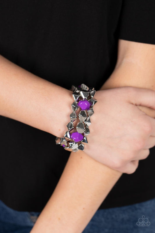A Perfect TENACIOUS - Purple Accents & Faceted Silver Beaded Paparazzi Stretch Bracelets