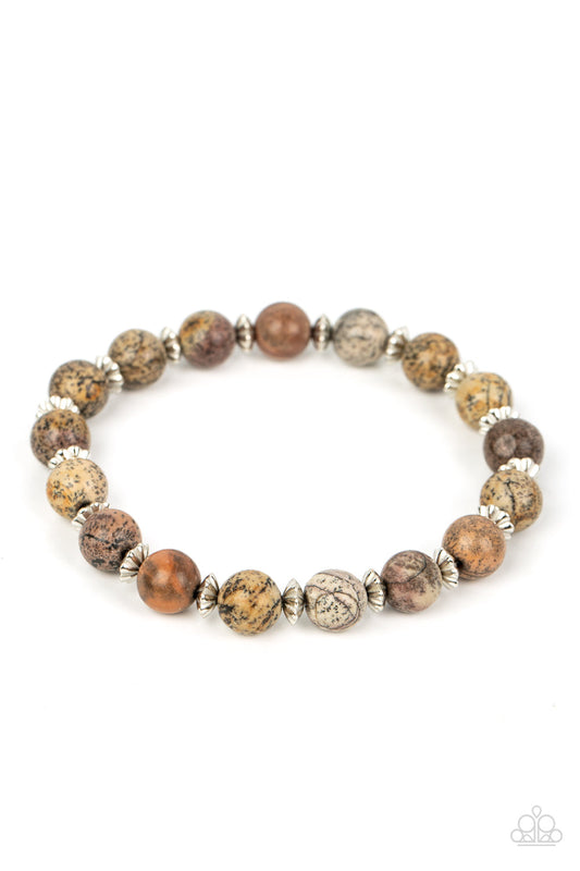 Keep The Peace - Silver Accents & Earthy Natural Stone Paparazzi Stretch Bracelet