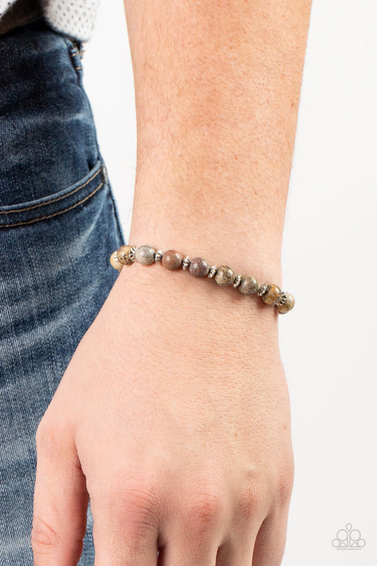 Keep The Peace - Silver Accents & Earthy Natural Stone Paparazzi Stretch Bracelet