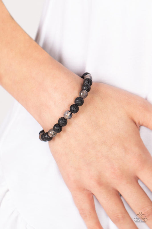 Molten Mogul - Black Lava Rock & Crackling White Beaded Paparazzi Bracelet