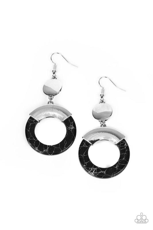 ENTRADA at Your Own Risk - Black Stone Ring & Curved Silver Plate Paparazzi Earrings