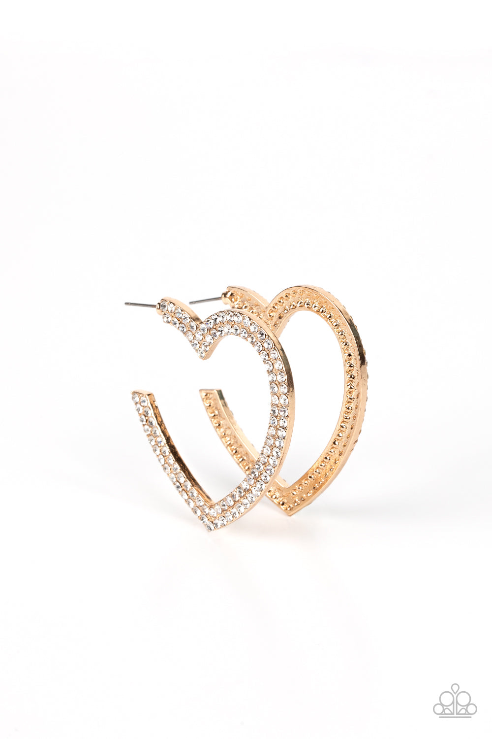 AMORE to Love - Gold Frame & White Rhinestone Encrusted Heart Paparazzi Hoop Earrings