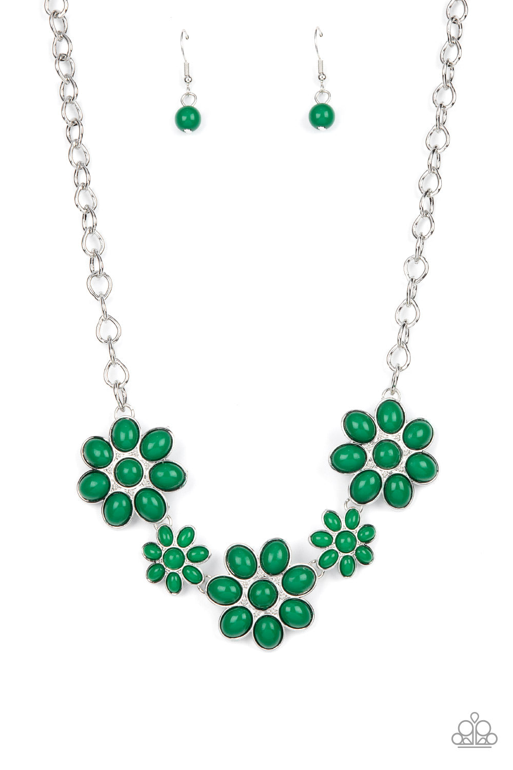 Flamboyantly Flowering - Green Beaded Flower Paparazzi Necklace & matching earrings