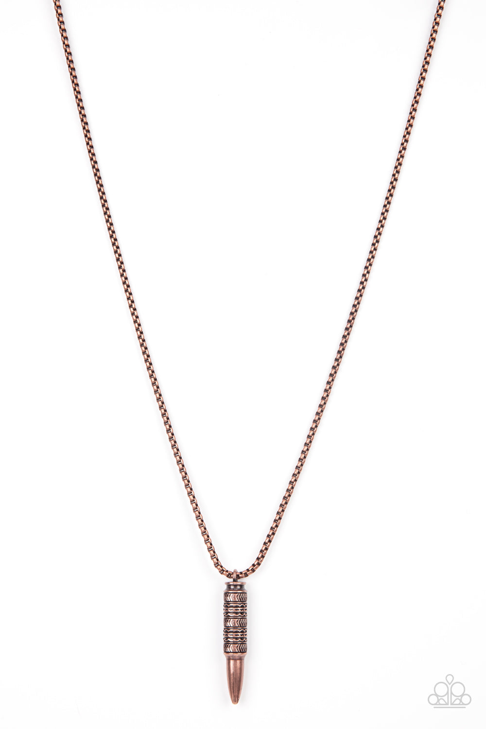 Highland Hunter - Copper Tribal Motif Bullet-Shaped Pendant Paparazzi Men's Necklace