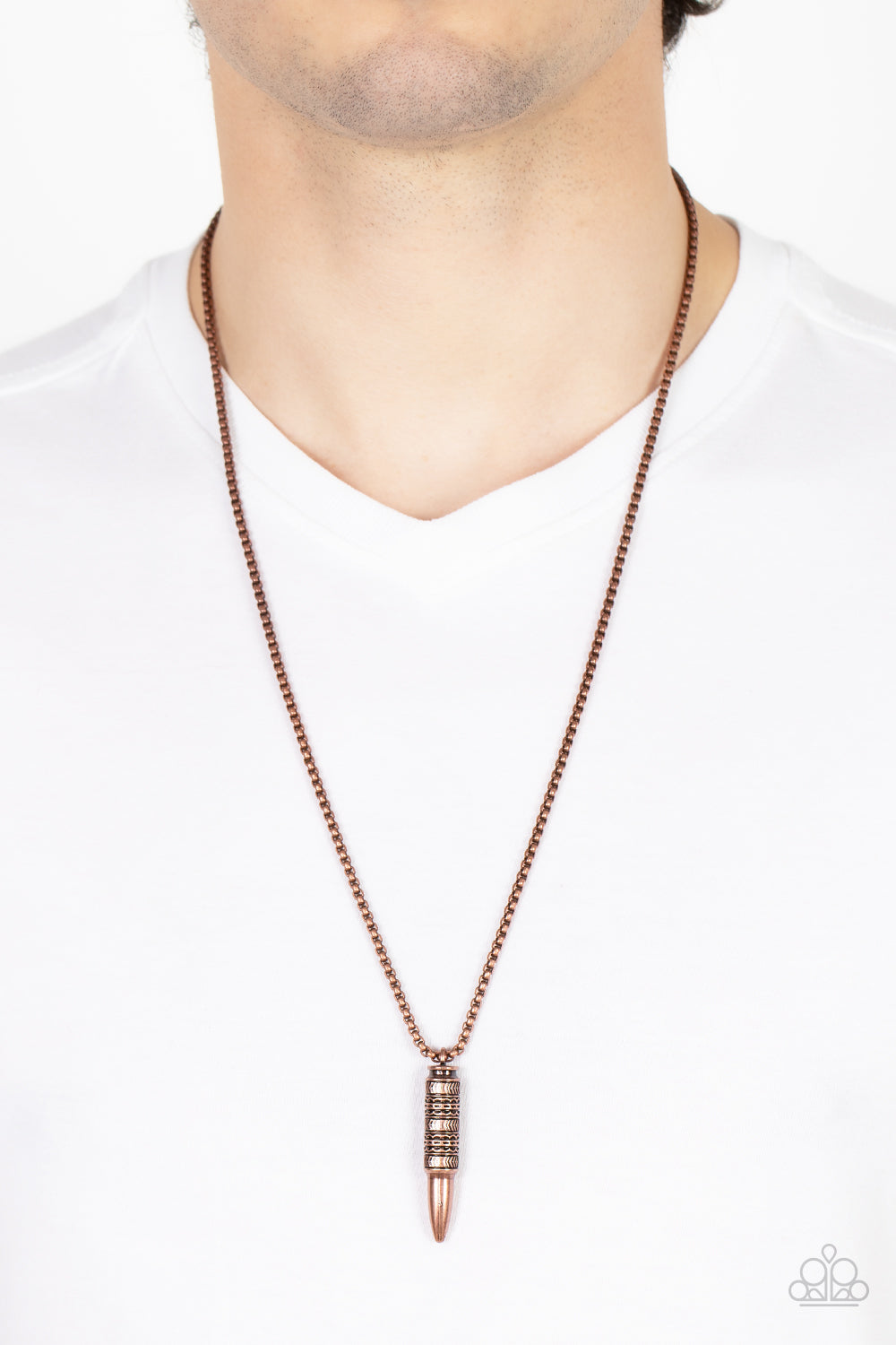 Highland Hunter - Copper Tribal Motif Bullet-Shaped Pendant Paparazzi Men's Necklace