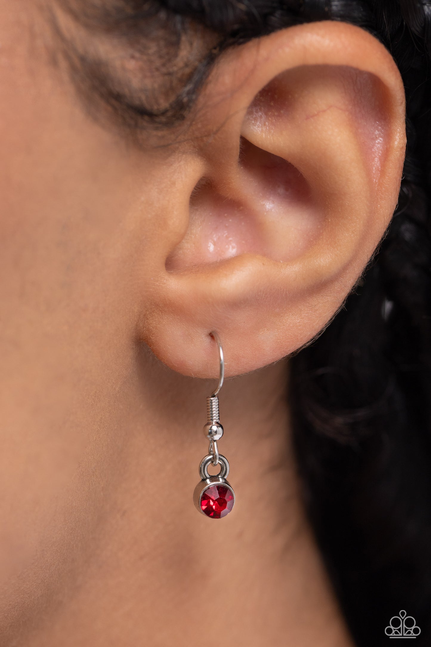 Dicey Demure - Red Rhinestones/Dainty Silver Frame Paparazzi Necklace & matching earrings