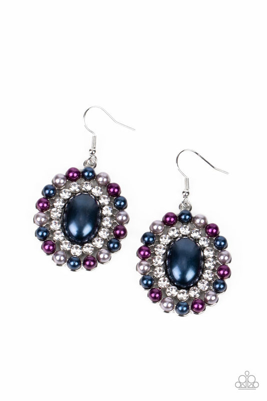 Dolled Up Dazzle - Multi Colored Pearls & White Rhinestone Paparazzi Earrings