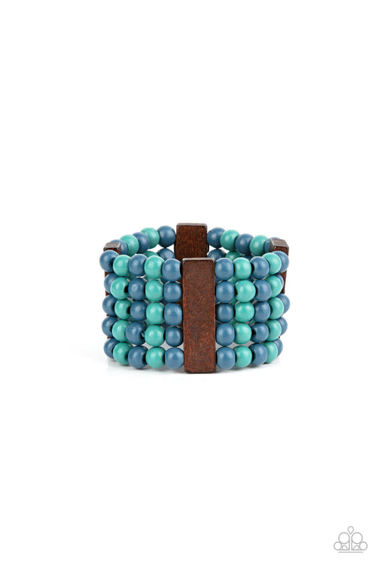 Island Soul - Blue & Turquoise Wooden Beaded Paparazzi Stretch Bracelet