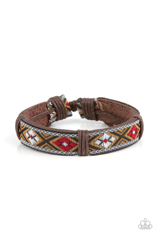 Textile Takeover - Red Brown, Black, & White Textile Printed Paparazzi Urban Bracelet