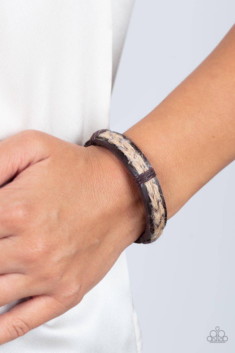 Guided Expedition - Brown Leather & Natural Twine Paparazzi Urban Bracelet
