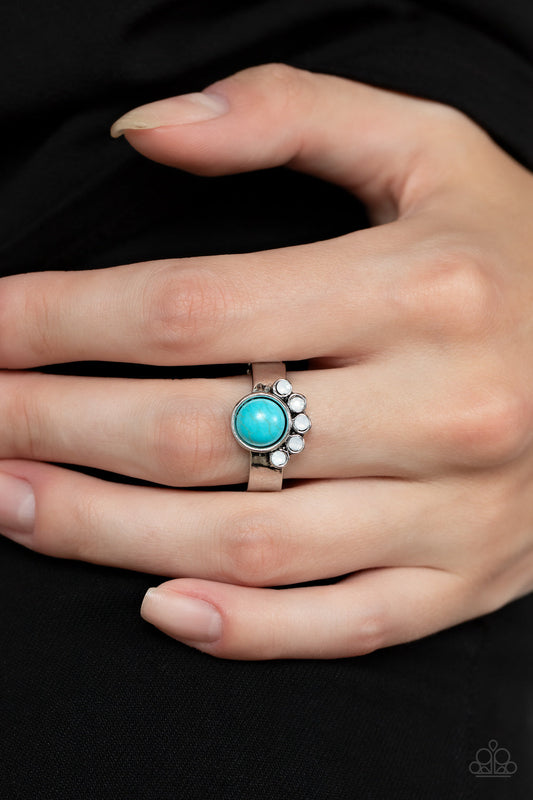 Havasu Haven - Blue/Turquoise Stone & Opaque White Rhinestone Paparazzi Ring