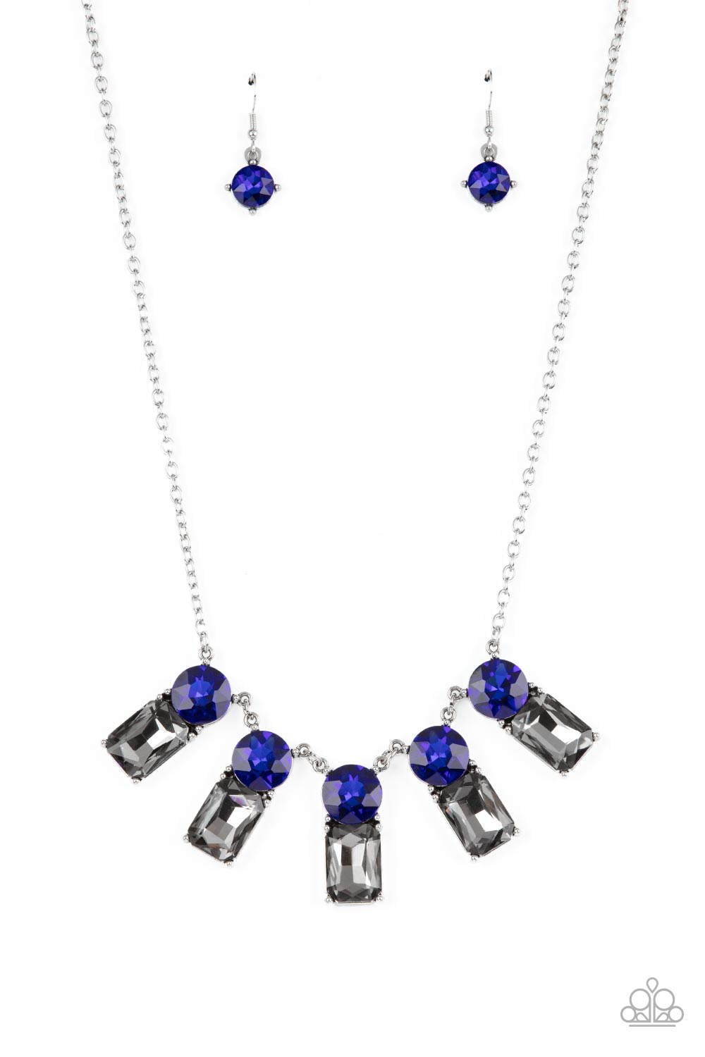 Celestial Royal - Blue Oversized Gems/Smoky Rhinestone Paparazzi Necklace & matching earrings