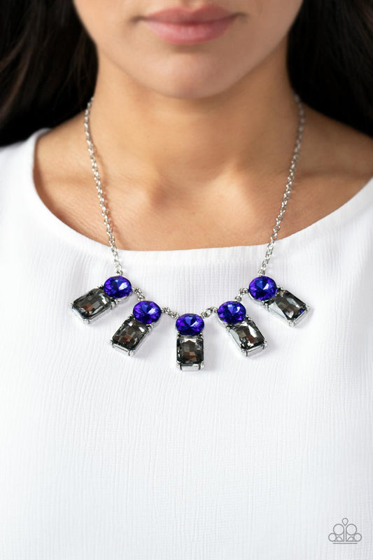 Celestial Royal - Blue Oversized Gems/Smoky Rhinestone Paparazzi Necklace & matching earrings