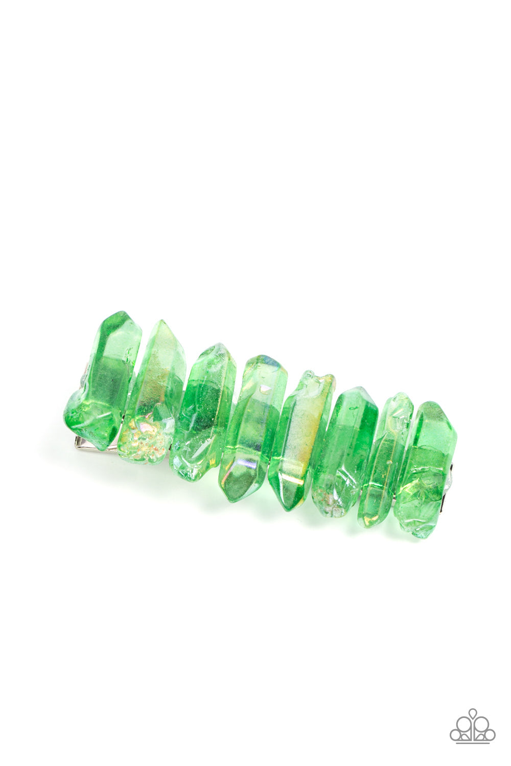 Crystal Caves - Green Iridescent Stacked Crystal Paparazzi Hair Clip