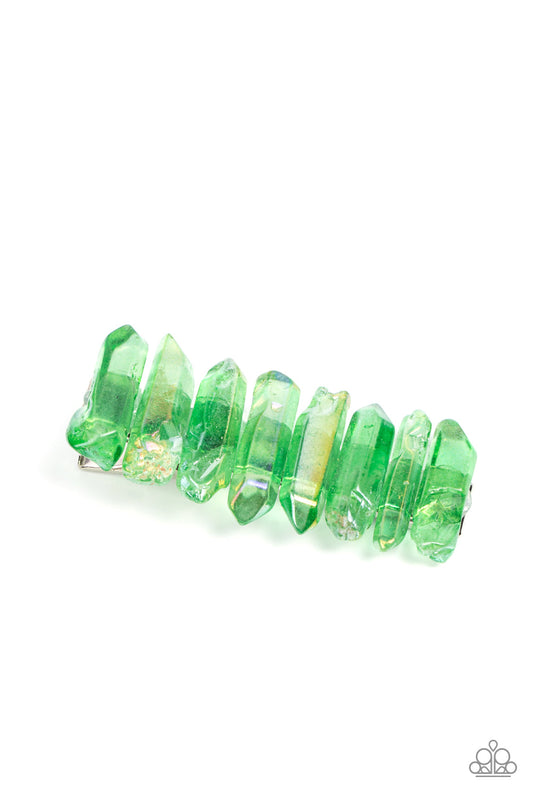 Crystal Caves - Green Iridescent Stacked Crystal Paparazzi Hair Clip