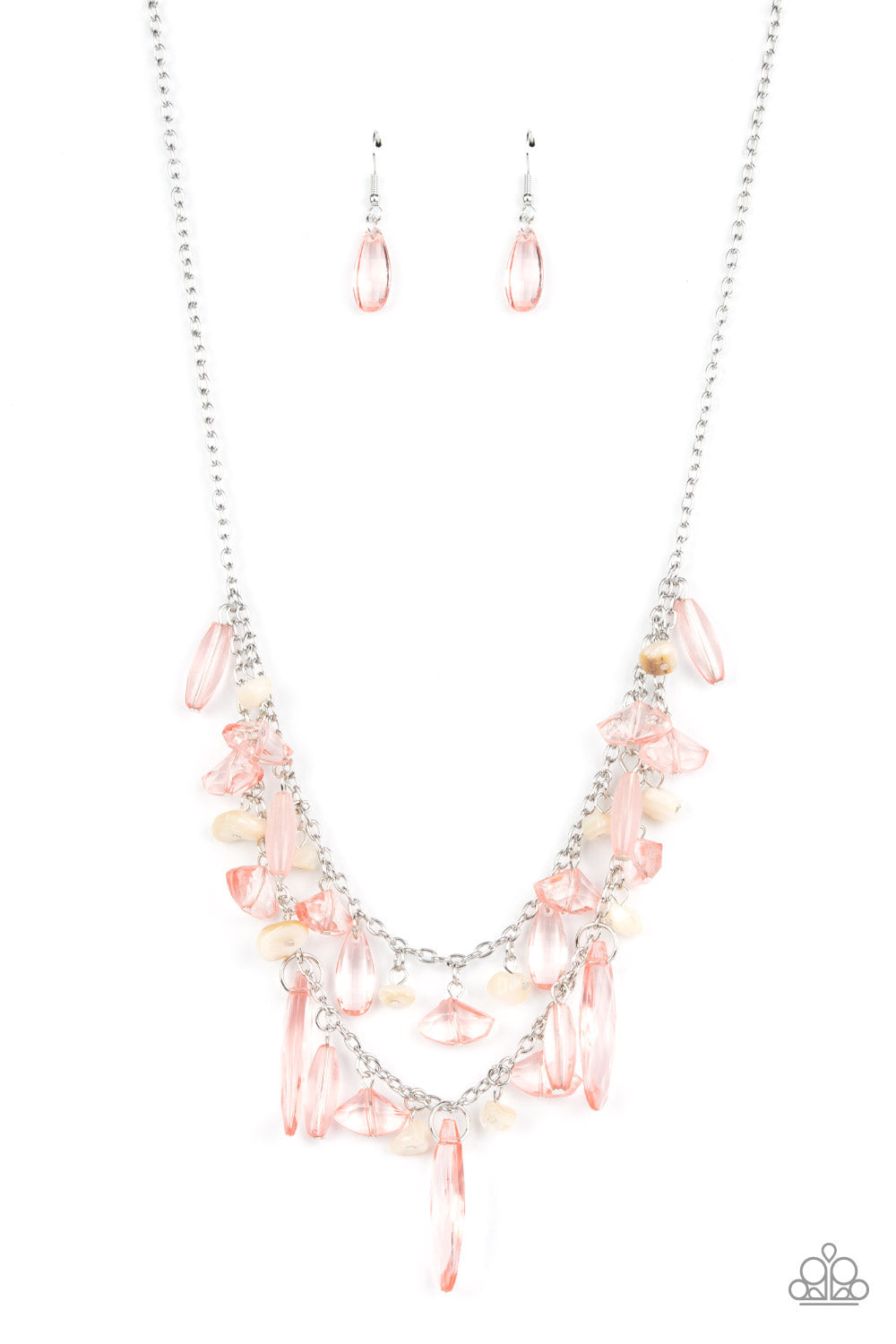 Candlelit Cabana - Pink Crystal-Like Beads & White Pearly Pebble Paparazzi Necklace & matching earrings
