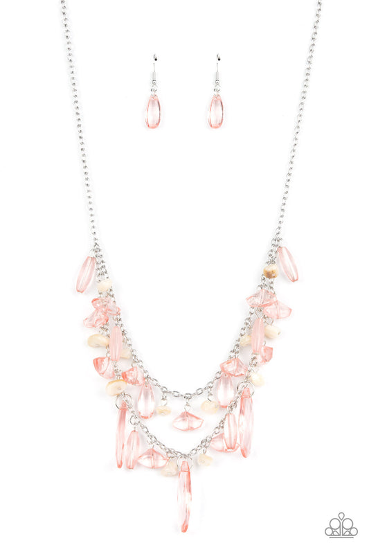 Candlelit Cabana - Pink Crystal-Like Beads & White Pearly Pebble Paparazzi Necklace & matching earrings