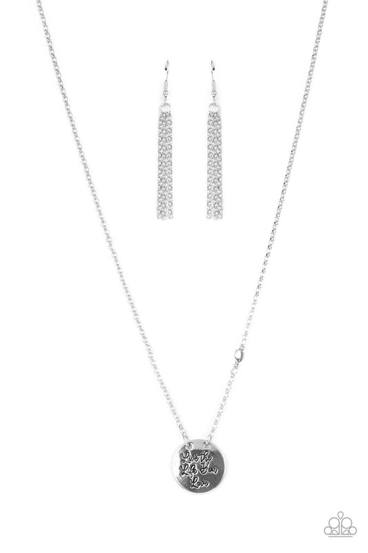 Live The Life You Love - Silver "Live the Life You Love" Stamped Pendant Paparazzi Necklace & matching earrings
