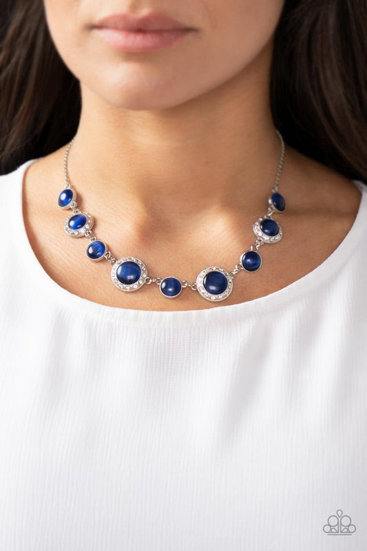 Too Good to BEAM True - Blue Cat's Eye Stones/White Rhinestone Paparazzi Necklace & matching earrings