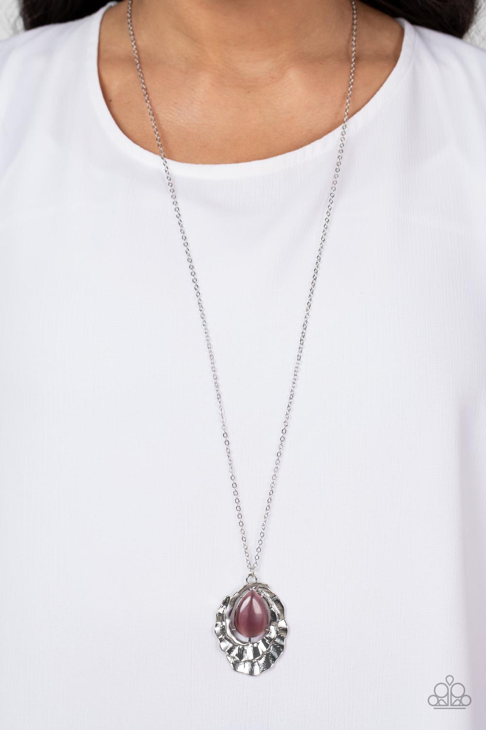 Titanic Trinket - Purple Teardrop Cat's Eye Pendant Paparazzi Necklace & matching earrings