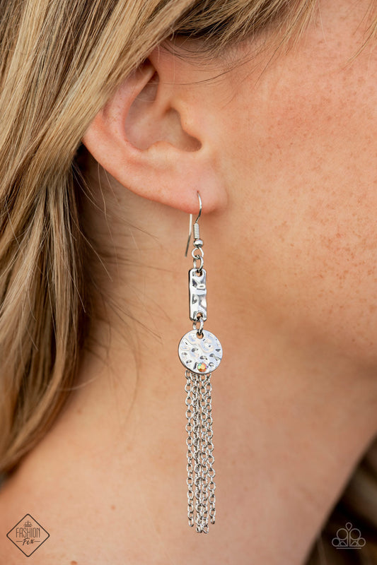 Twinkle Twinkle Little Trinket - Multi Dainty Iridescent Rhinestone & Silver Chain Fringe Paparazzi Earrings