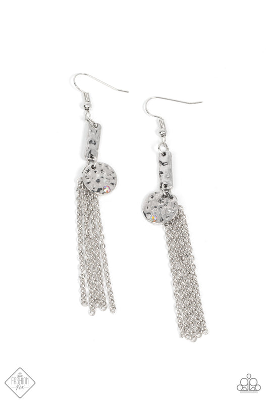Twinkle Twinkle Little Trinket - Multi Dainty Iridescent Rhinestone & Silver Chain Fringe Paparazzi Earrings