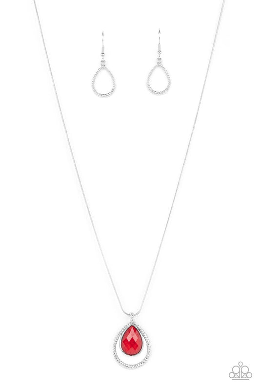 Gorgeously Glimmering - Red Teardrop Gem Pendant Paparazzi Necklace & matching earrings