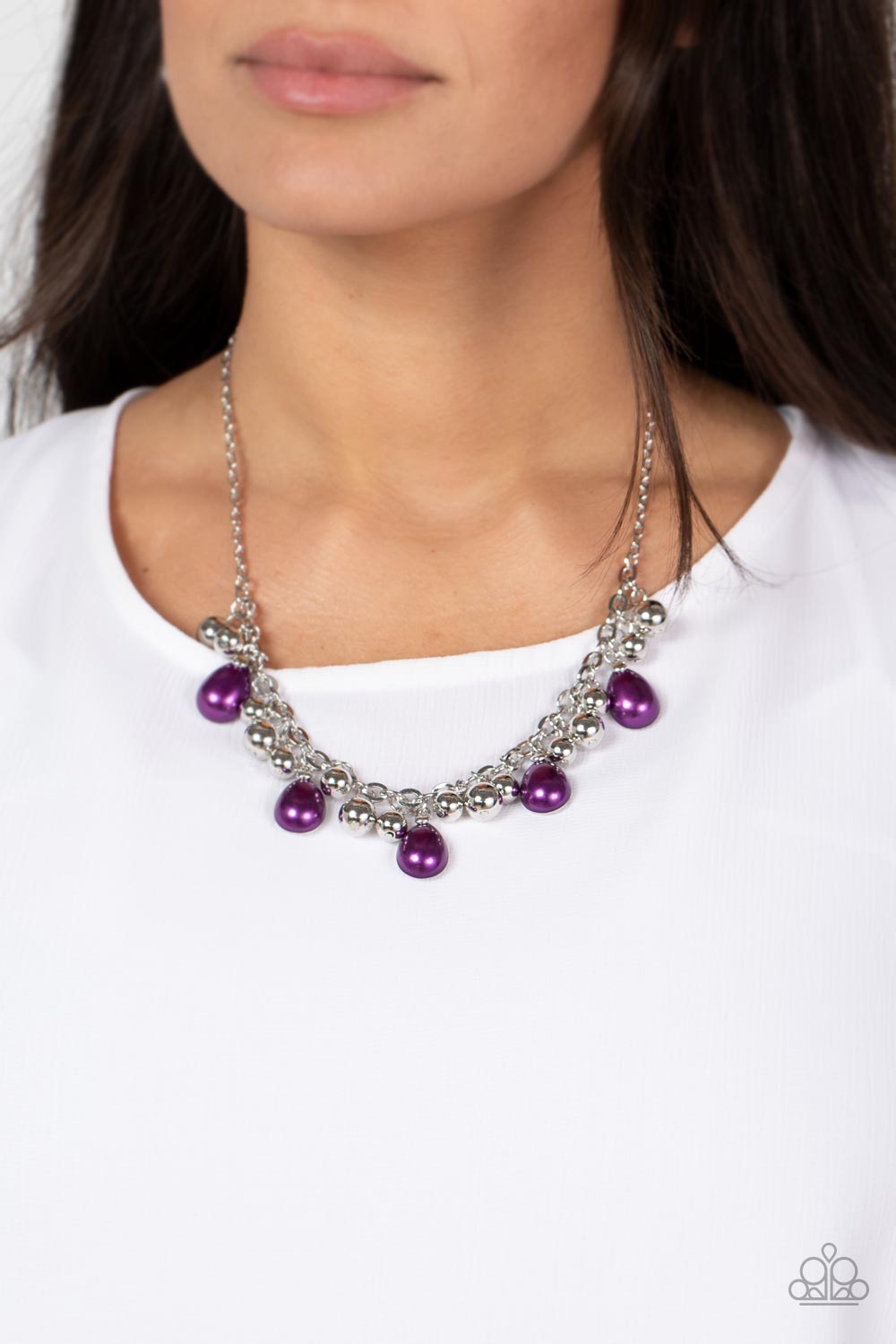 Party Favor - Purple Pearl & Silver Beaded Fringe Paparazzi Necklace & matching earrings