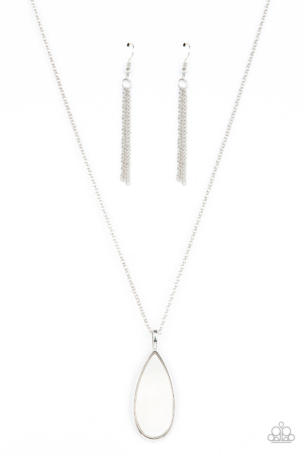 Yacht Ready - White Shell-Like Teardrop Pendant Paparazzi Necklace & matching earrings