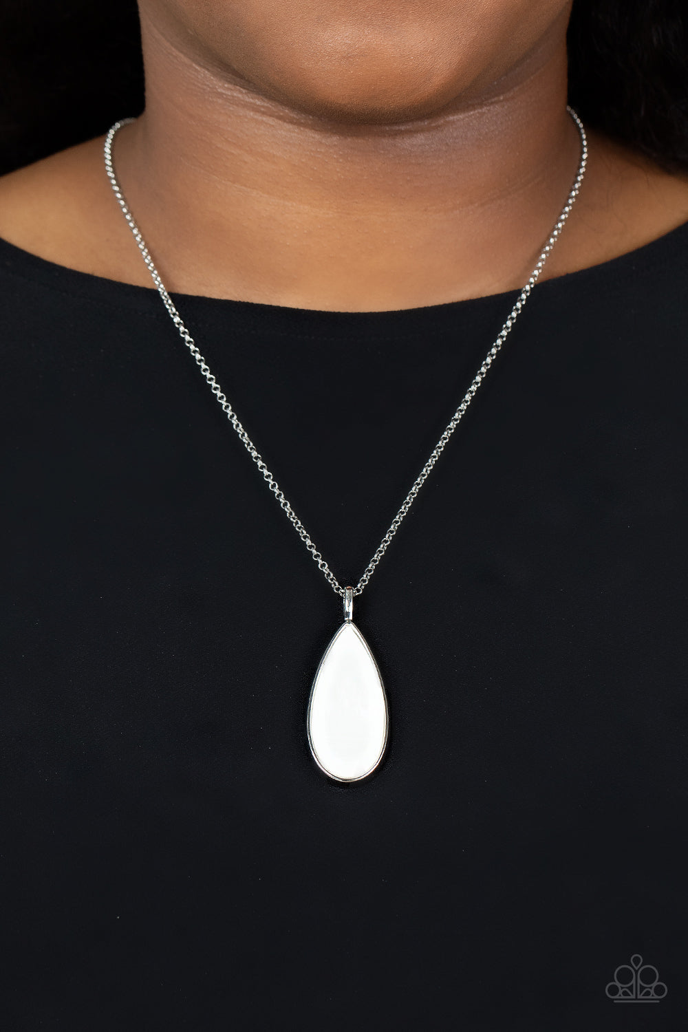 Yacht Ready - White Shell-Like Teardrop Pendant Paparazzi Necklace & matching earrings