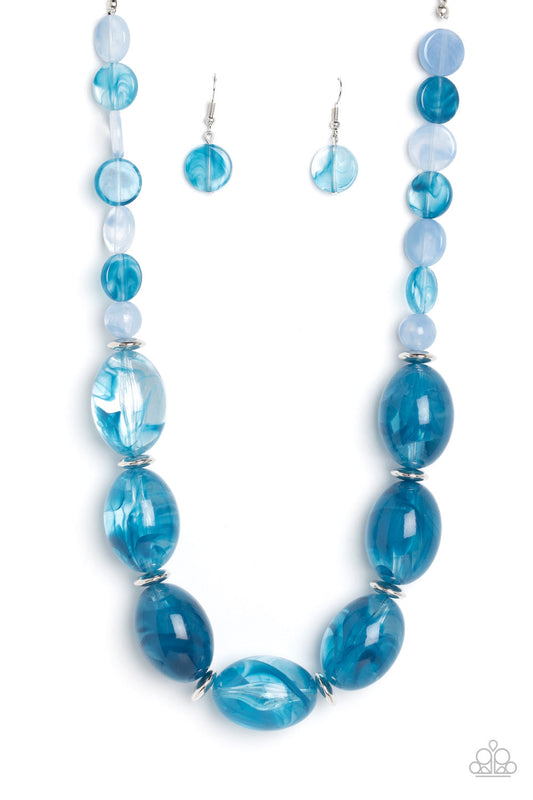 Belle of the Beach - Blue Oversized Beaded Paparazzi Necklace & matching earrings