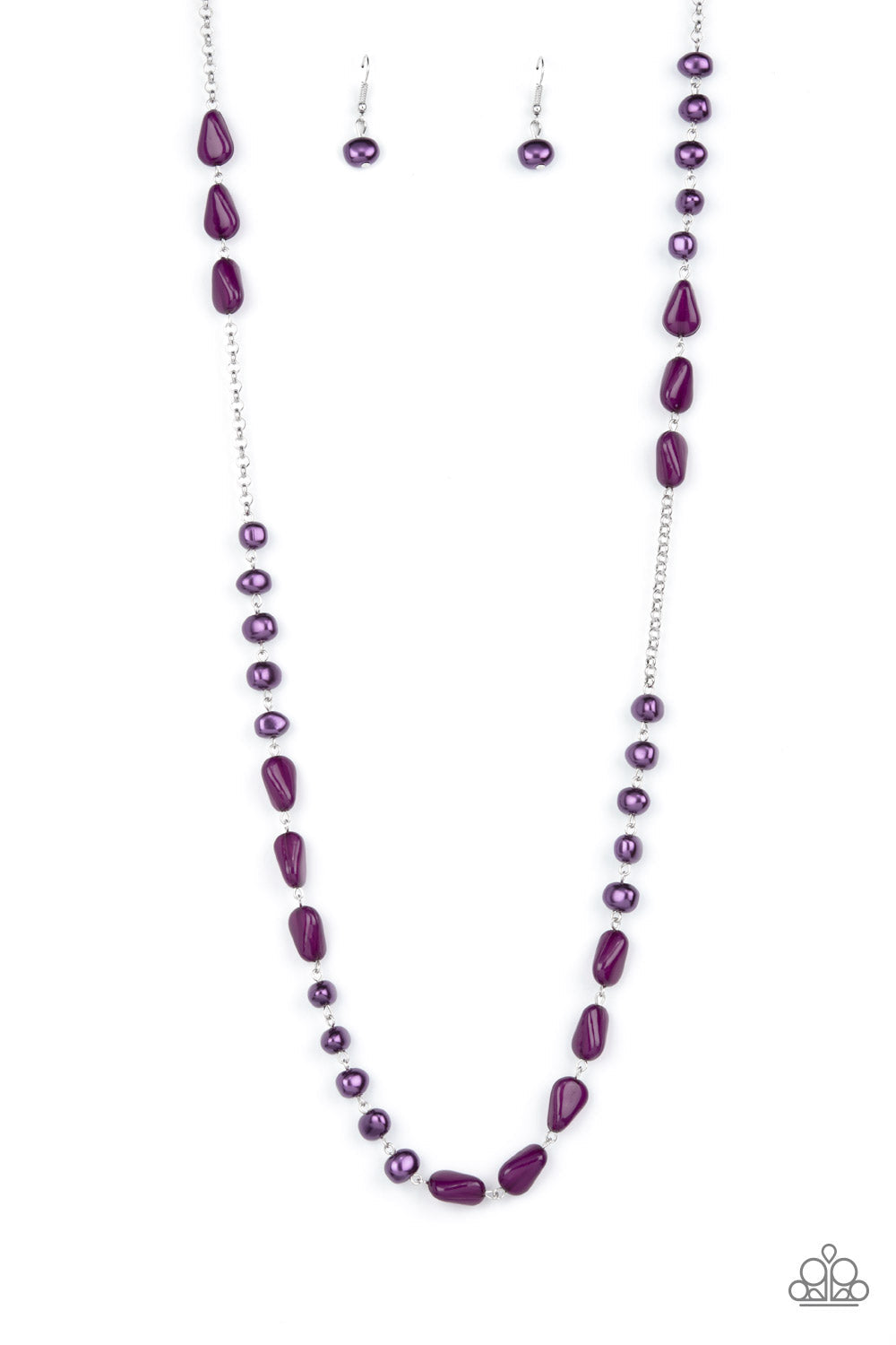Shoreline Shimmer - Purple Asymmetrical Pearls & Teardrop Beaded Paparazzi Necklace & matching earrings