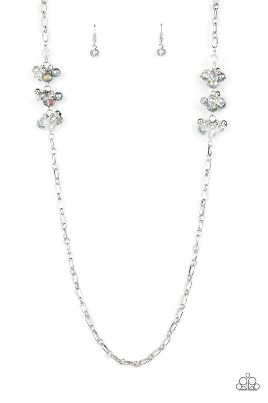 Poshly Parisian - Silver Pearly, Classic, & Iridescent Bead Cluster Paparazzi Necklace & matching earrings