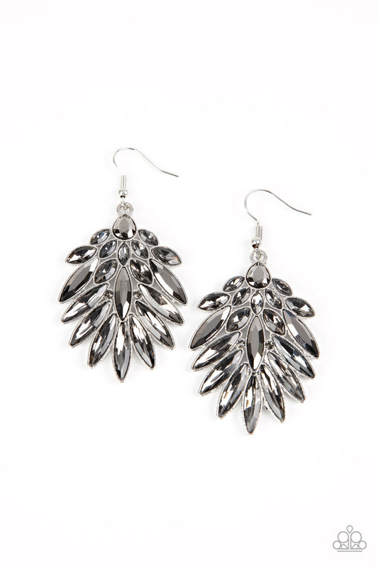 COSMIC-politan - Silver Frames & Hematite Rhinestone Fan Paparazzi Earrings