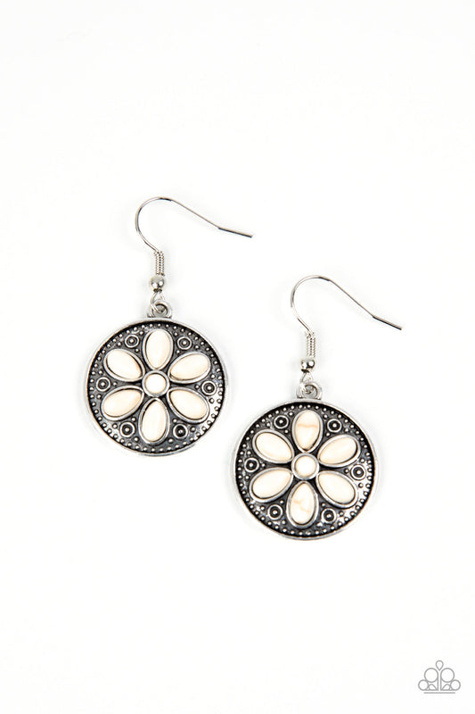 Saguaro Spring - White Stone Rustic Daisy Paparazzi Earrings