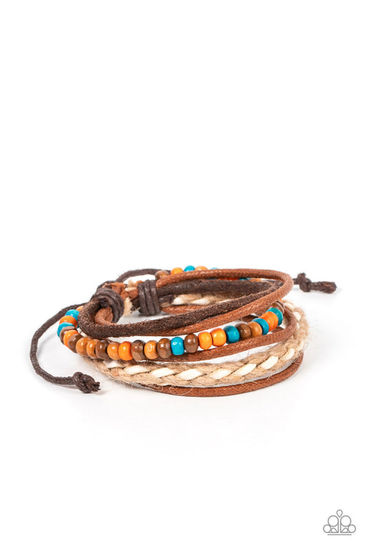 Woodsy Wayfarer - Multi Wooden Beads, Brown Cording, Brown Suede, White & Tan Braided Cord Paparazzi Urban Bracelet
