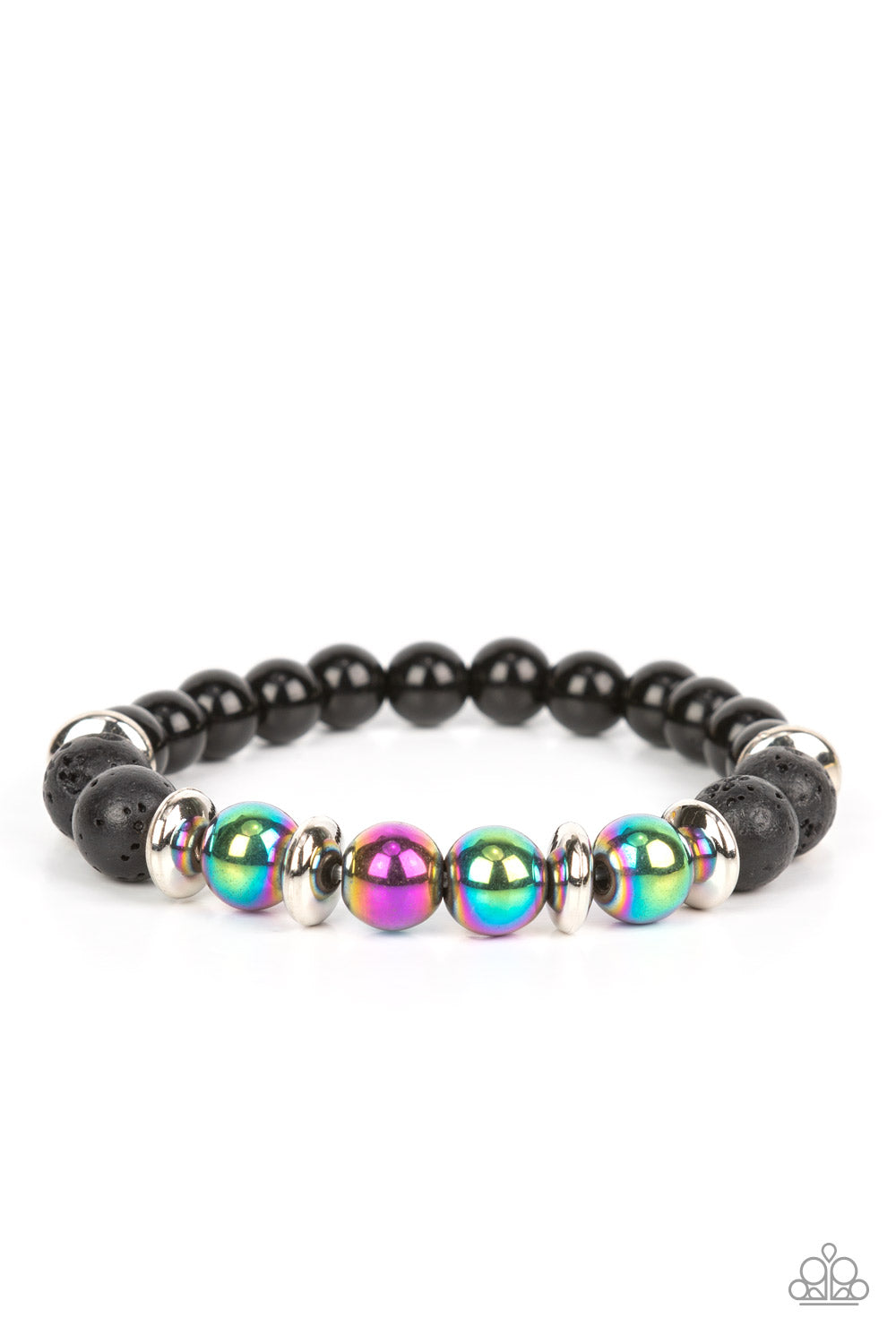 Mega Metamorphic - Multi Oil Spill Beads & Black Lava Rock Paparazzi Bracelet
