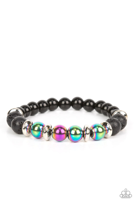 Mega Metamorphic - Multi Oil Spill Beads & Black Lava Rock Paparazzi Bracelet
