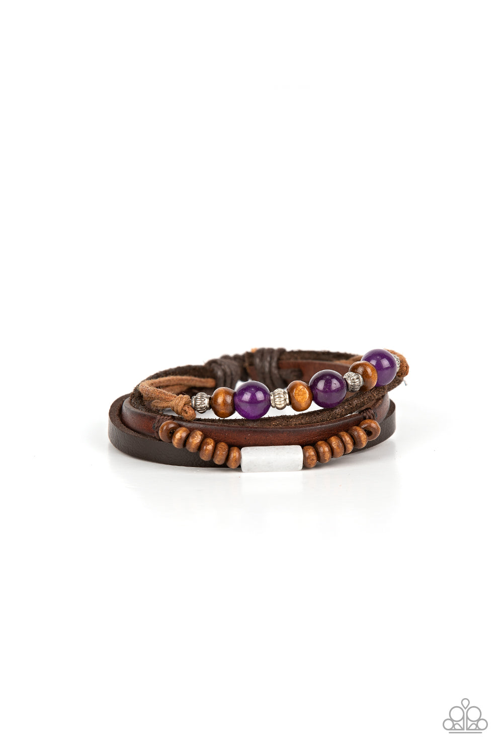 Public In-QUARRY - Purple Stones, Wooden Beads, & Brown Cording Paparazzi Urban Bracelet