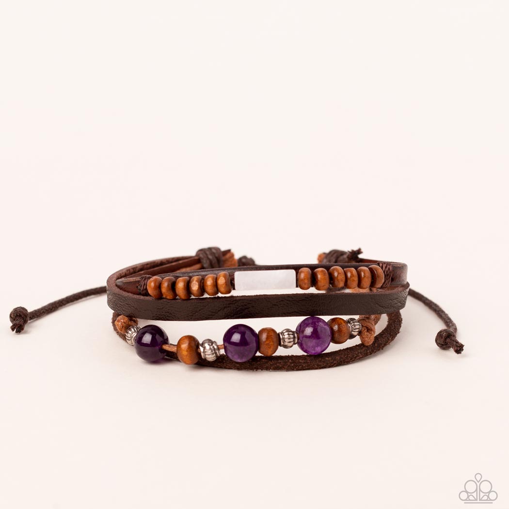 Public In-QUARRY - Purple Stones, Wooden Beads, & Brown Cording Paparazzi Urban Bracelet