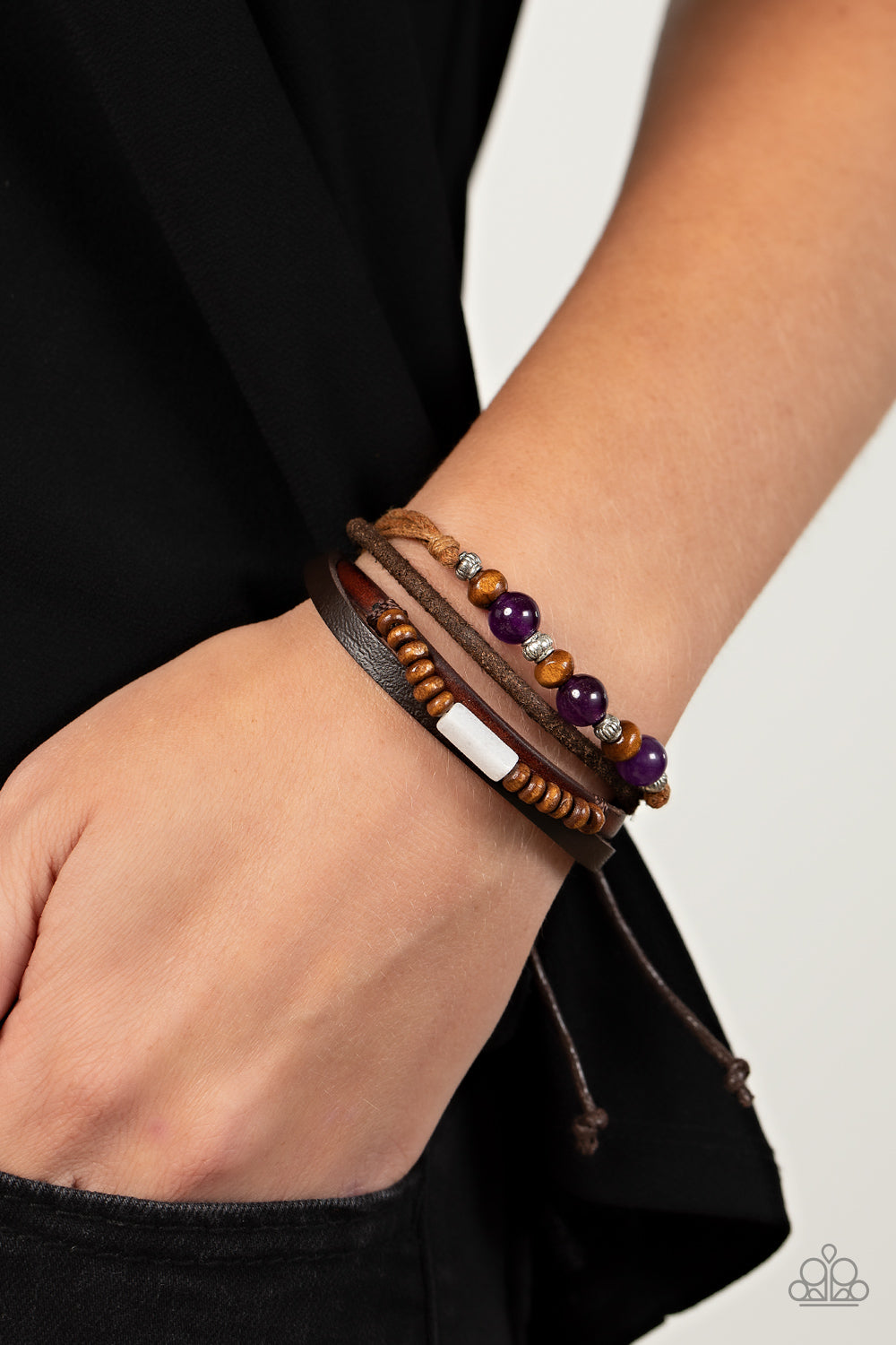 Public In-QUARRY - Purple Stones, Wooden Beads, & Brown Cording Paparazzi Urban Bracelet