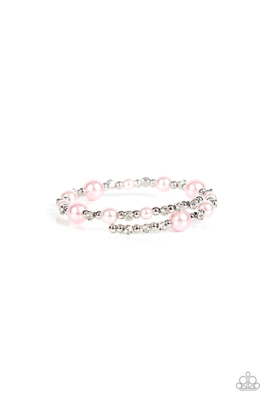 Chicly Celebrity - Pink Pearls & White Rhinestone Paparazzi Coil Bracelet