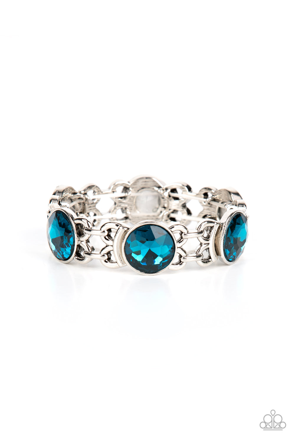 Devoted to Drama - Blue Oversized Rhinestones & Chain-Like Fittings Paparazzi Stretch Bracelet