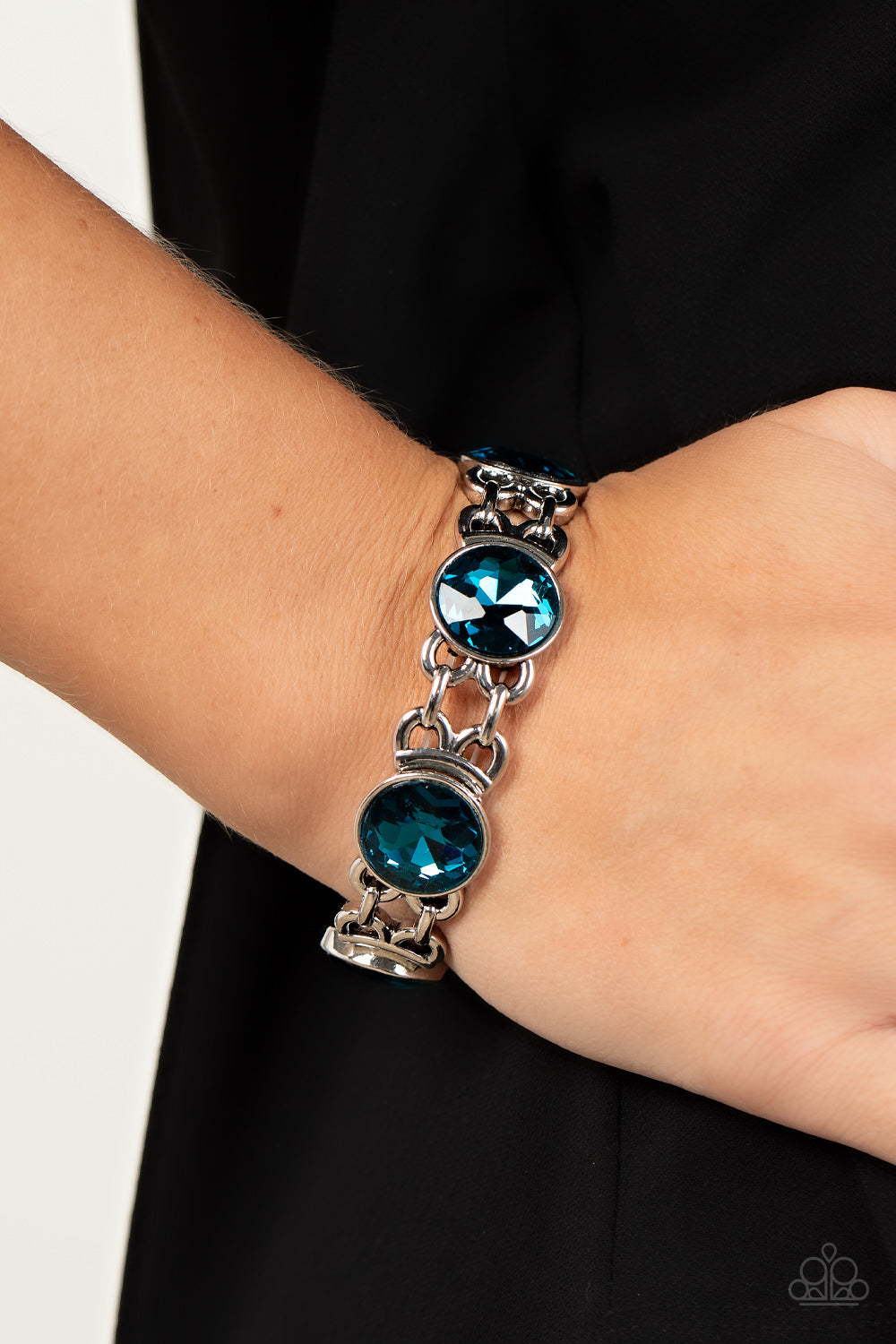 Devoted to Drama - Blue Oversized Rhinestones & Chain-Like Fittings Paparazzi Stretch Bracelet