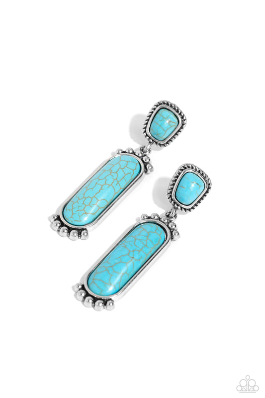 Southern Charm - Blue/Turquoise Stones & Silver Rope-Like Frame Paparazzi Earrings