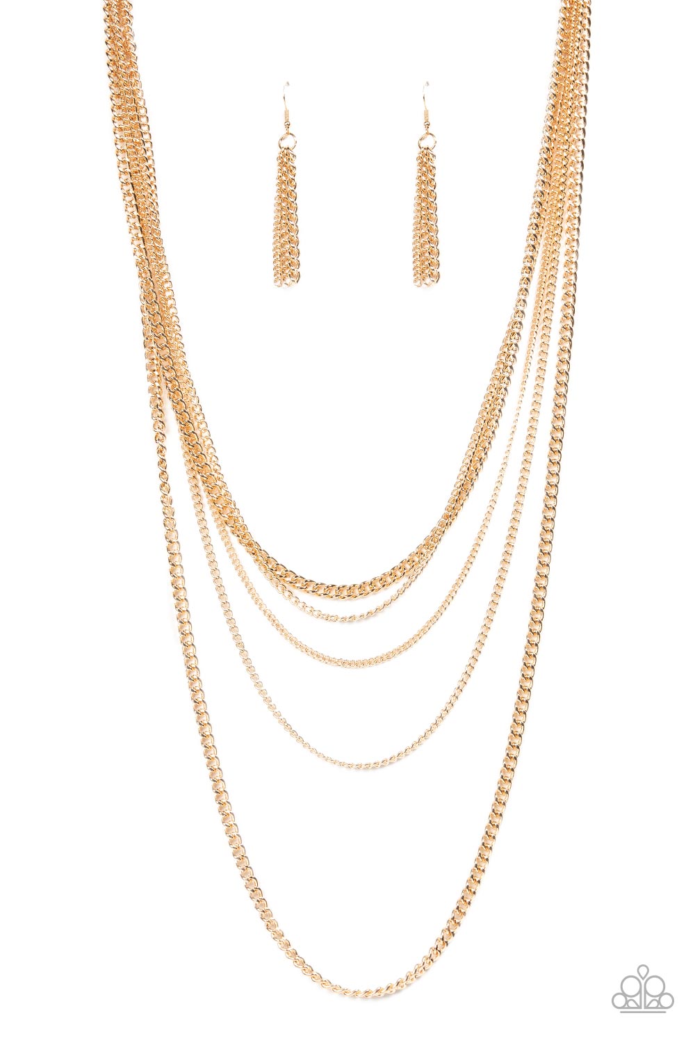 MisTop of the Food Chain - Gold Mismatched Chain Paparazzi Necklace & matching earrings